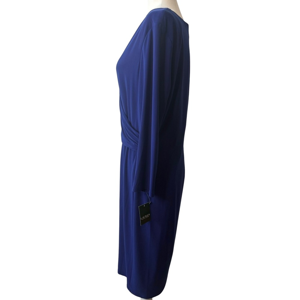 Lauren Ralph Lauren Blue Faux Wrap Dress‎ Jersey Sheath Size 16 NWT - Picture 4 of 9
